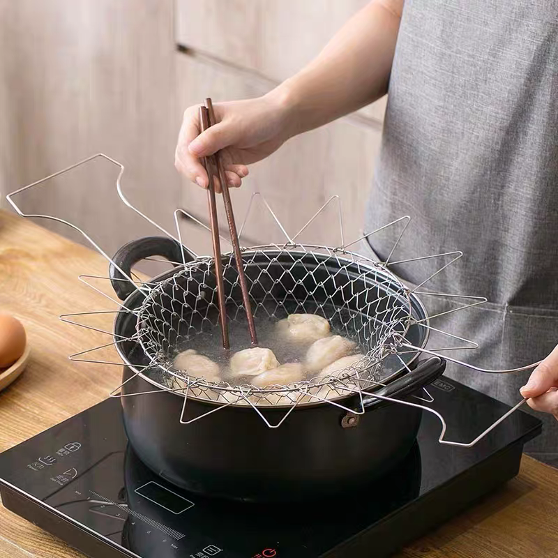 304 Stainless Steel Folding Fry Basket π Multi-Purpose Kitchen Strainer