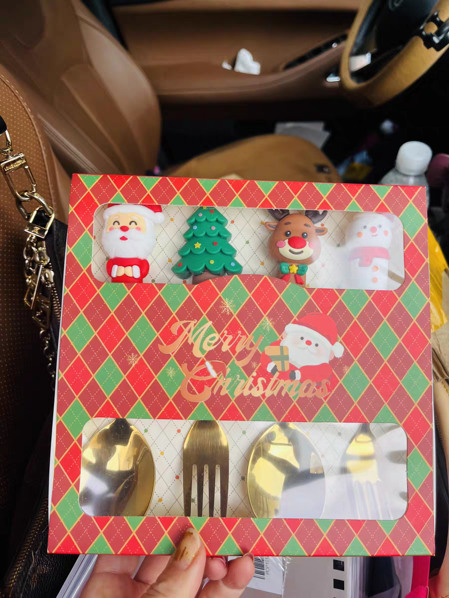 Christmas Gift Set ๐ Cute Cartoon Spoon & Fork Box Set Stainless Steel