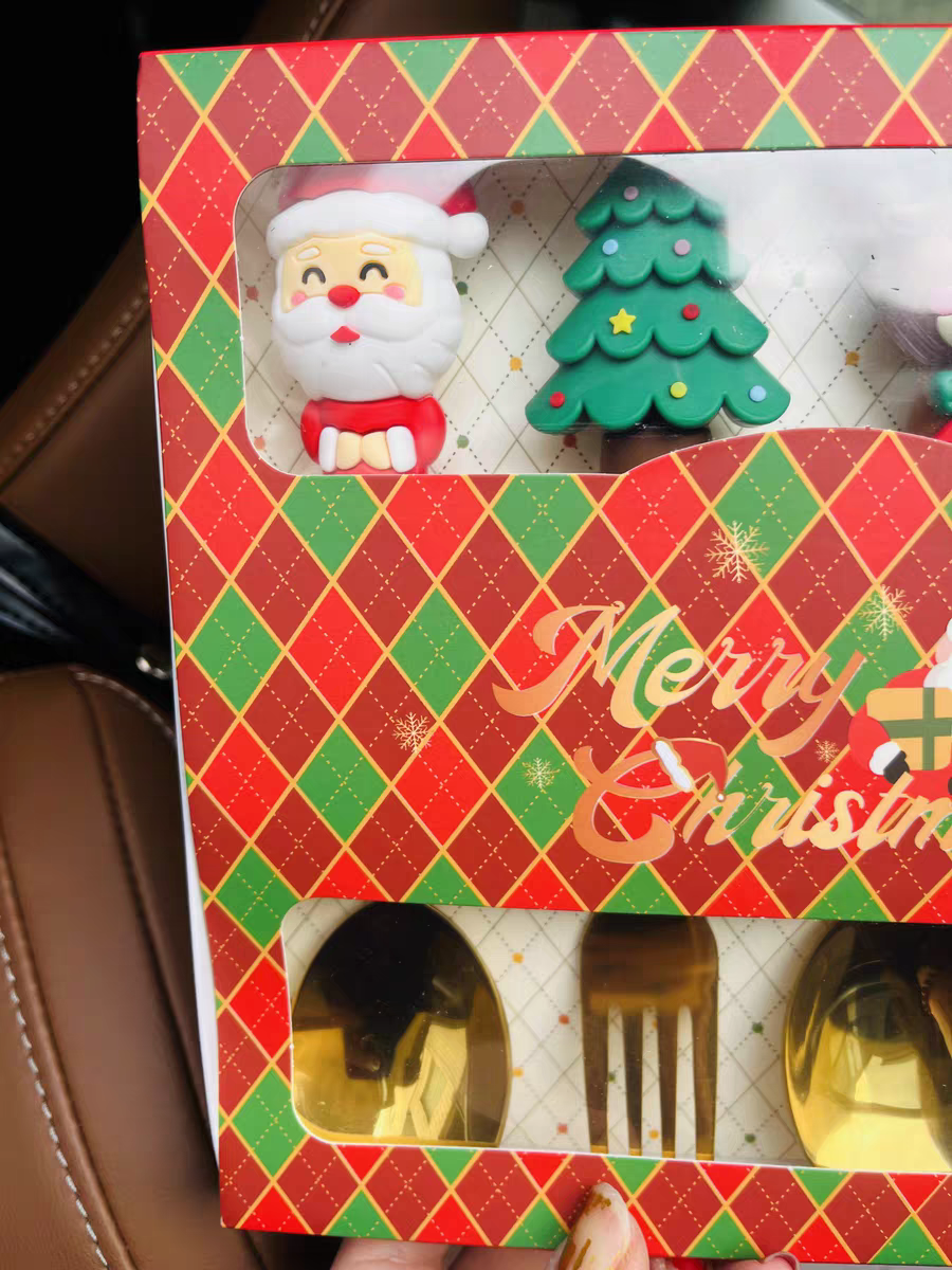Christmas Gift Set ๐ Cute Cartoon Spoon & Fork Box Set Stainless Steel