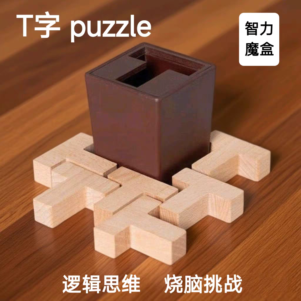 Wooden T-Puzzle Brain Teaser 🧩 Creative IQ Block Challenge Toy
