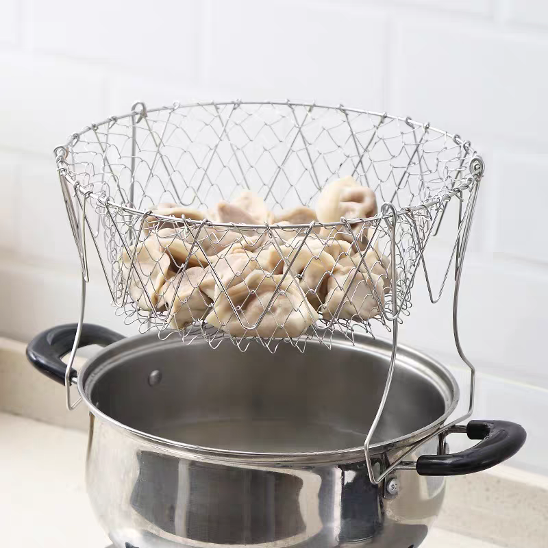 304 Stainless Steel Folding Fry Basket π Multi-Purpose Kitchen Strainer