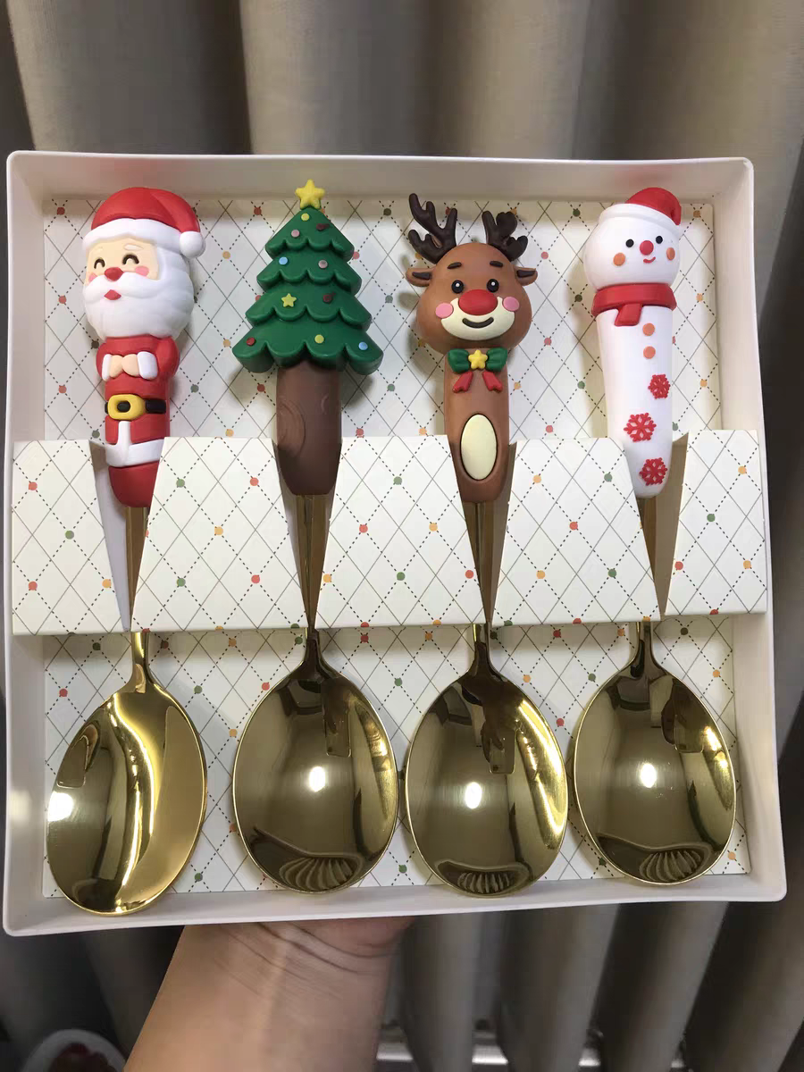 Christmas Gift Set ๐ Cute Cartoon Spoon & Fork Box Set Stainless Steel