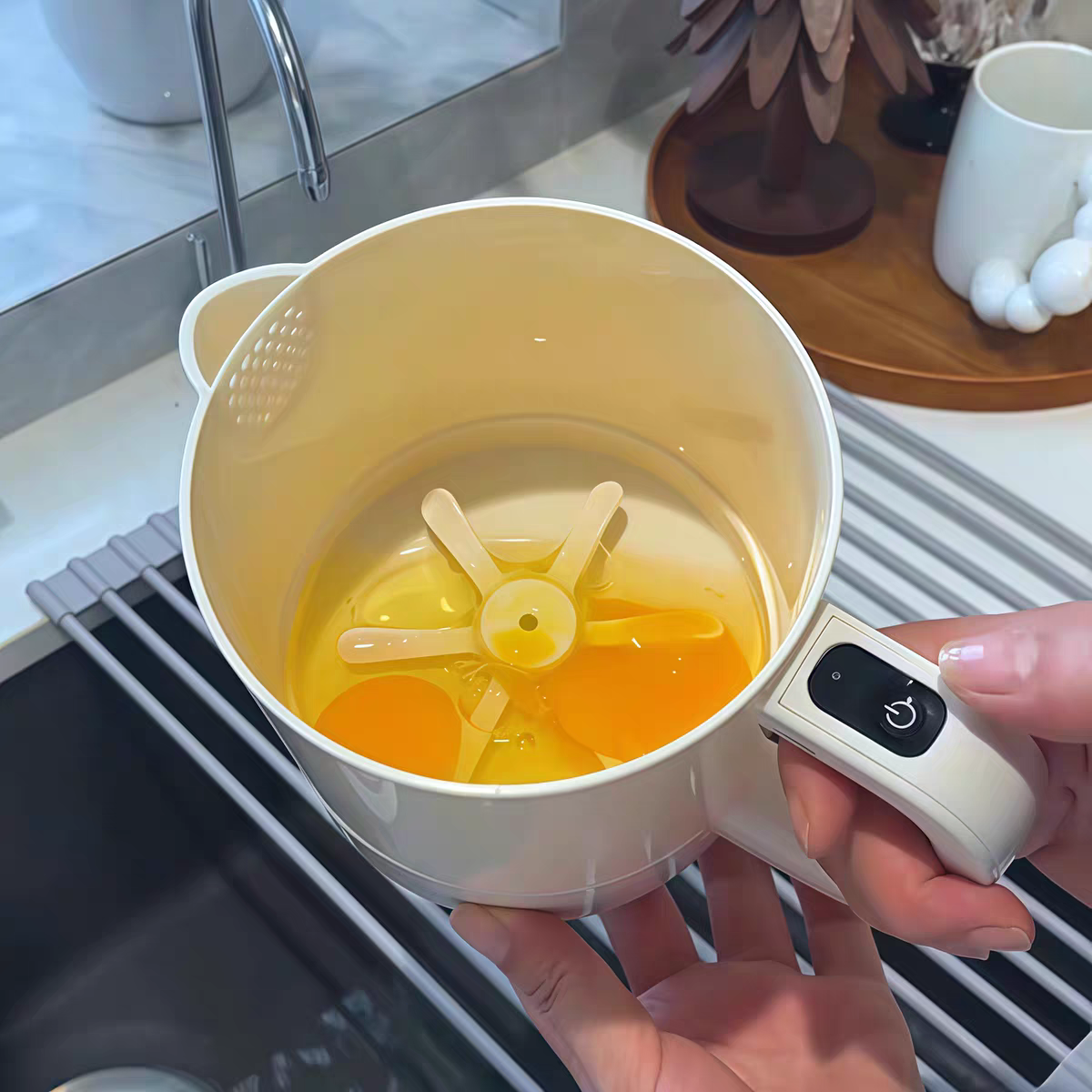Electric Egg Beater 🥚 Mini Automatic Mixer Cup with Filter – Kitchen Gadget