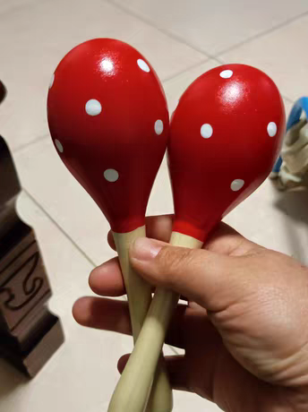 Wooden Baby Maracas Rattle 🎶 Red Egg Shaker Rhythm Toy for Kids & Toddlers