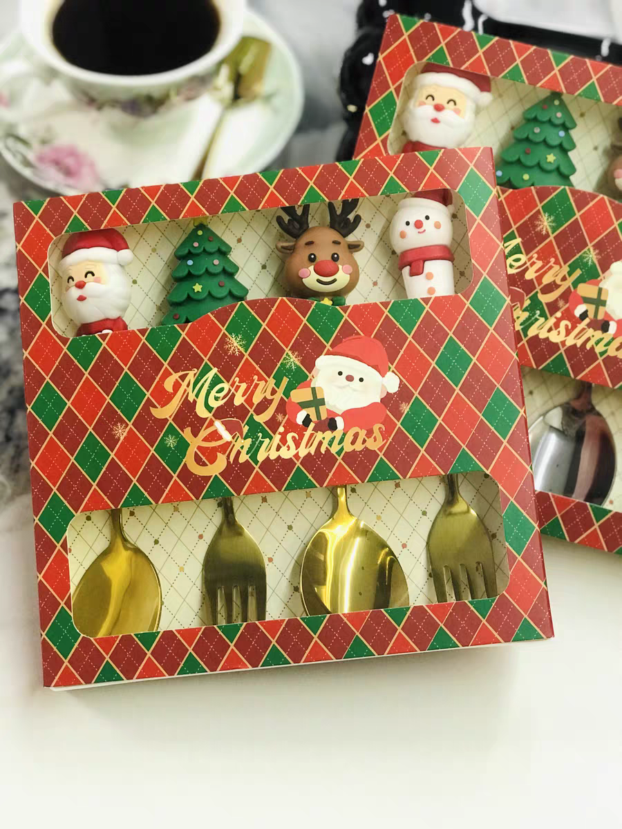 Christmas Gift Set 🎄 Cute Cartoon Spoon & Fork Box Set Stainless Steel