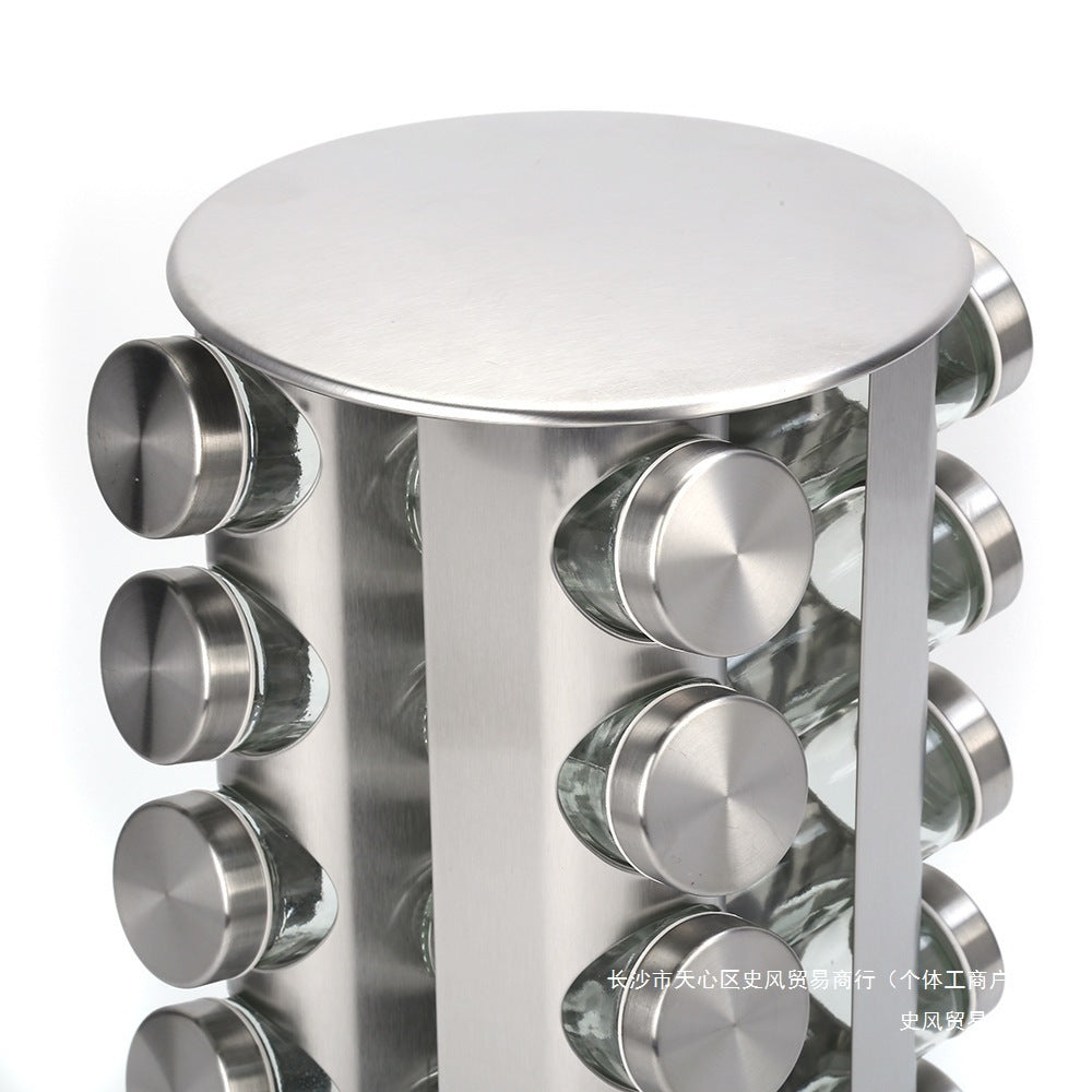 Rotating Spice Rack 🌿 Stainless Steel Seasoning Organizer Kitchen Storage Bottles