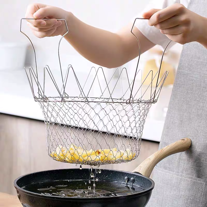 304 Stainless Steel Folding Fry Basket 🍟 Multi-Purpose Kitchen Strainer