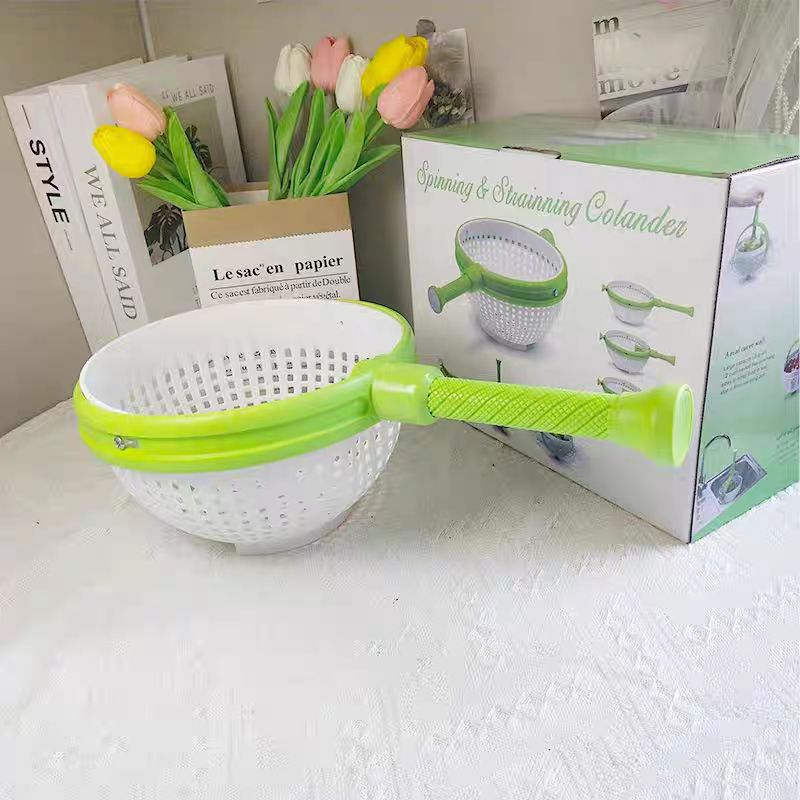Rotating Salad Spinner Fruit & Vegetable Washer Drain Basket Kitchen Tool