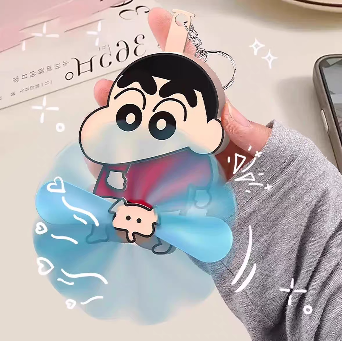 Crayon Shin-chan Handheld Fan 🌬️ Cute Cartoon Double-Blade Manual Summer Fan