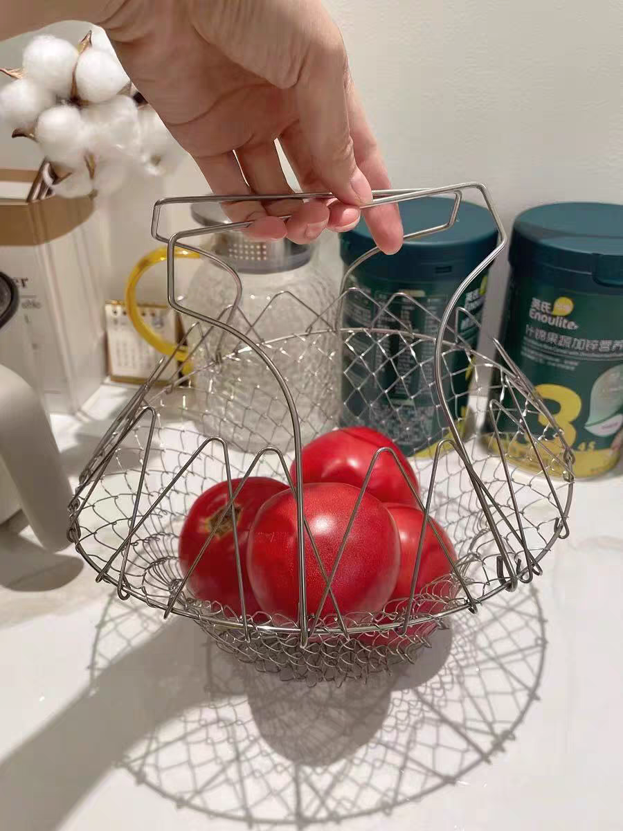 304 Stainless Steel Folding Fry Basket 🍟 Multi-Purpose Kitchen Strainer