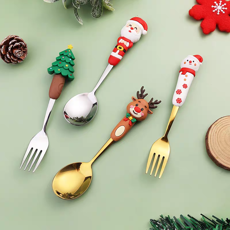 Christmas Gift Set 🎄 Cute Cartoon Spoon & Fork Box Set Stainless Steel