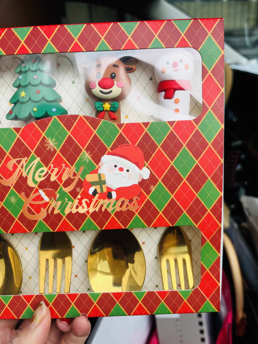 Christmas Gift Set 🎄 Cute Cartoon Spoon & Fork Box Set Stainless Steel