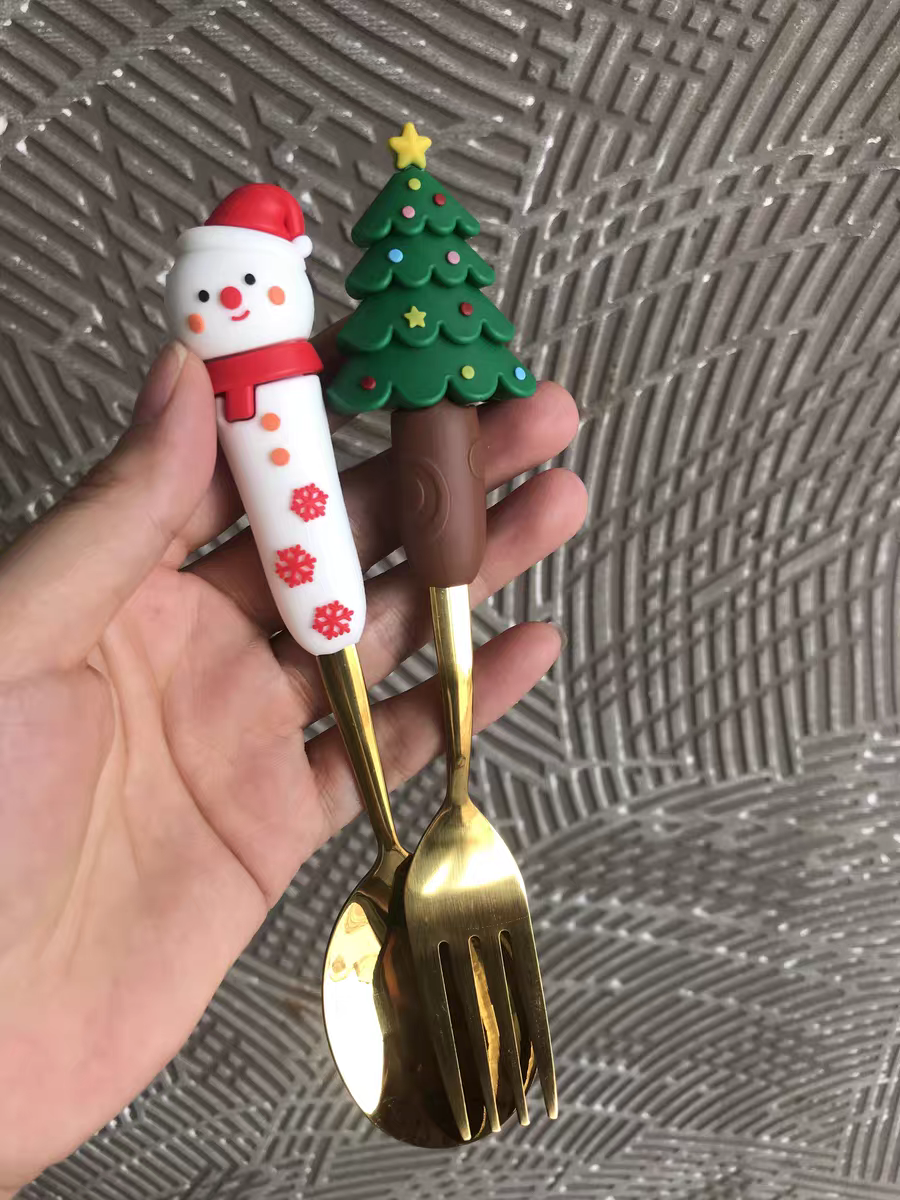 Christmas Gift Set 🎄 Cute Cartoon Spoon & Fork Box Set Stainless Steel
