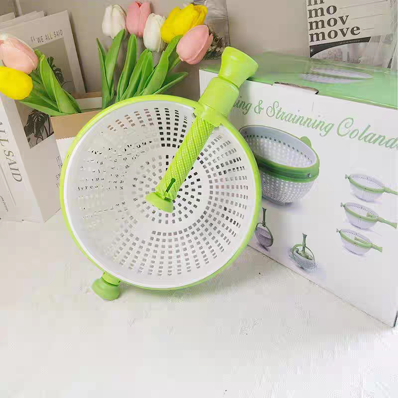 Rotating Salad Spinner Fruit & Vegetable Washer Drain Basket Kitchen Tool