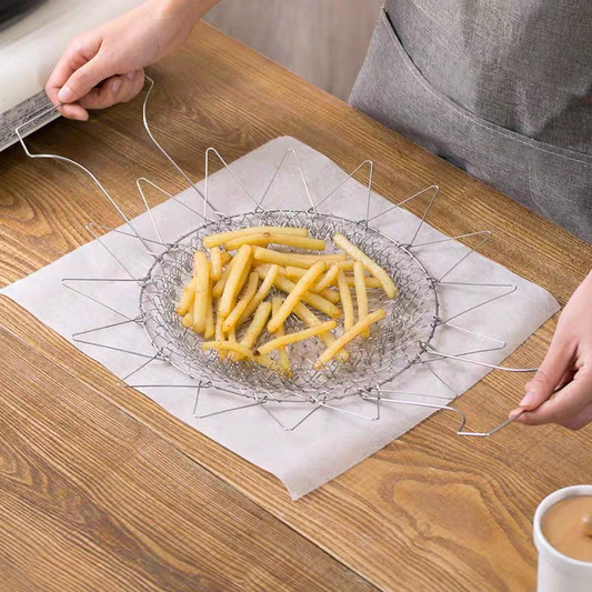 304 Stainless Steel Folding Fry Basket 🍟 Multi-Purpose Kitchen Strainer