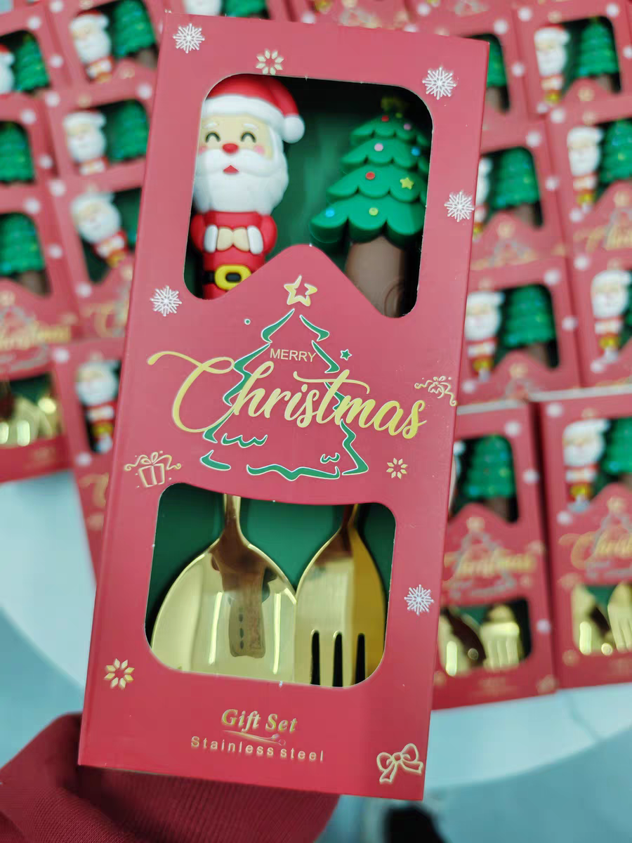Christmas Gift Set 🎄 Cute Cartoon Spoon & Fork Box Set Stainless Steel