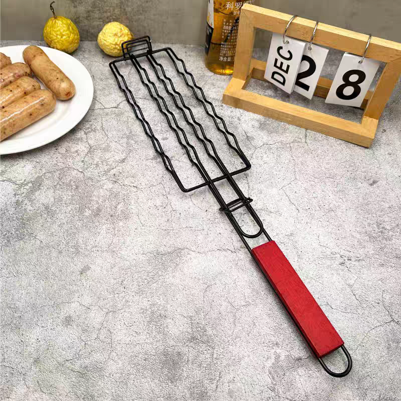 BBQ Grill Basket 🍖 Non-Stick Sausage & Fish Grilling Clamp for Outdoor Cooking