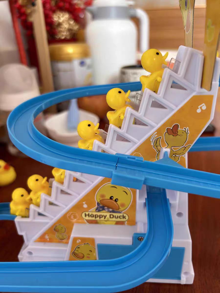 Baby Duck Climbing Stairs Toy 🐥 Electric Slide & Music Track Playset