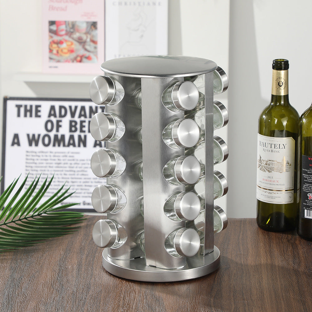 Rotating Spice Rack 🌿 Stainless Steel Seasoning Organizer Kitchen Storage Bottles