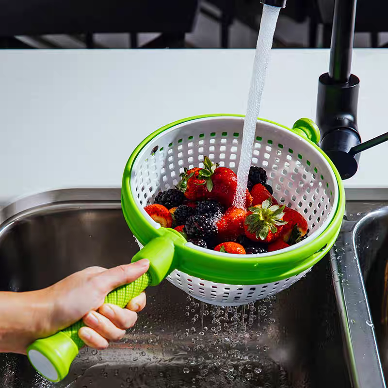 Rotating Salad Spinner 🥗 Fruit & Vegetable Washer Drain Basket Kitchen Tool