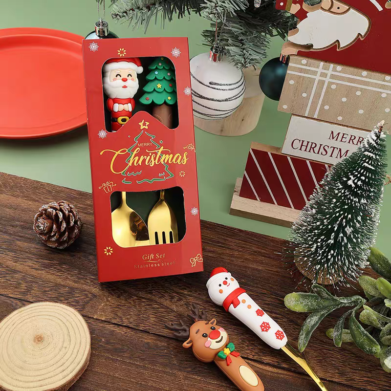 Christmas Gift Set 🎄 Cute Cartoon Spoon & Fork Box Set Stainless Steel
