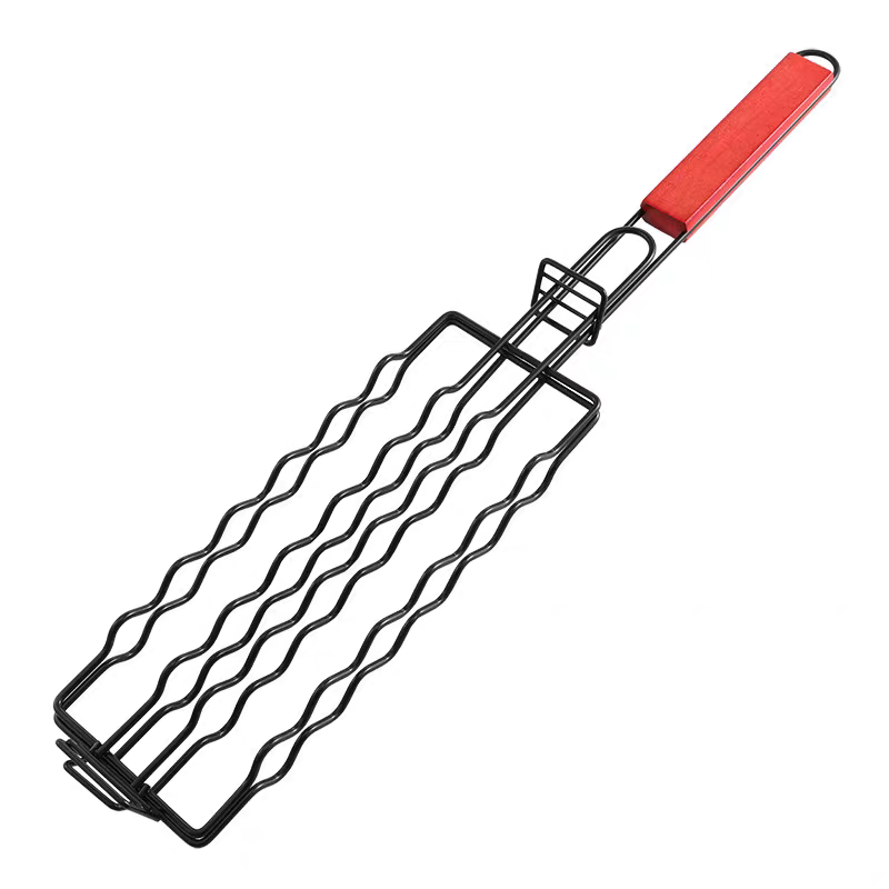 BBQ Grill Basket Non-Stick Sausage & Fish Grilling Clamp for Outdoor Cooking