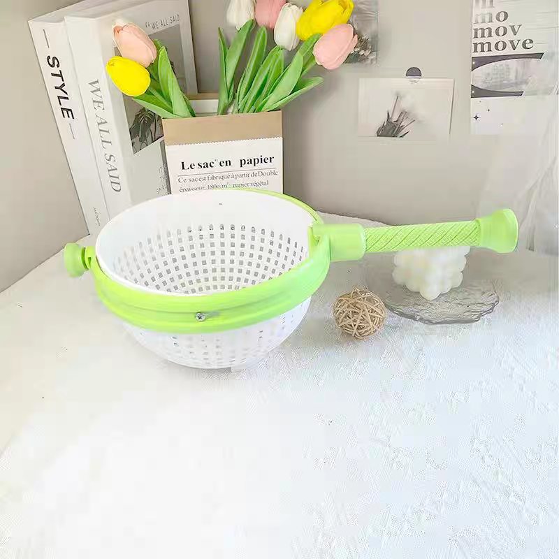 Rotating Salad Spinner Fruit & Vegetable Washer Drain Basket Kitchen Tool
