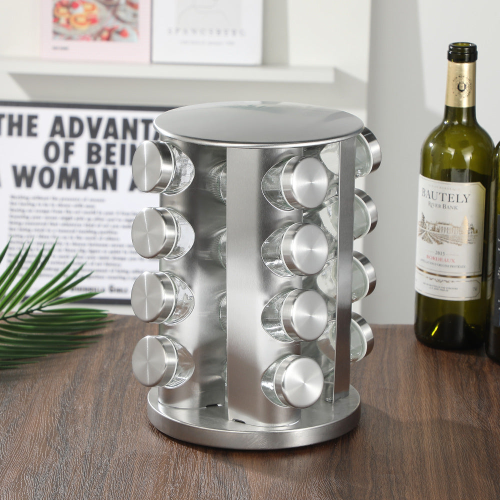 Rotating Spice Rack 🌿 Stainless Steel Seasoning Organizer Kitchen Storage Bottles