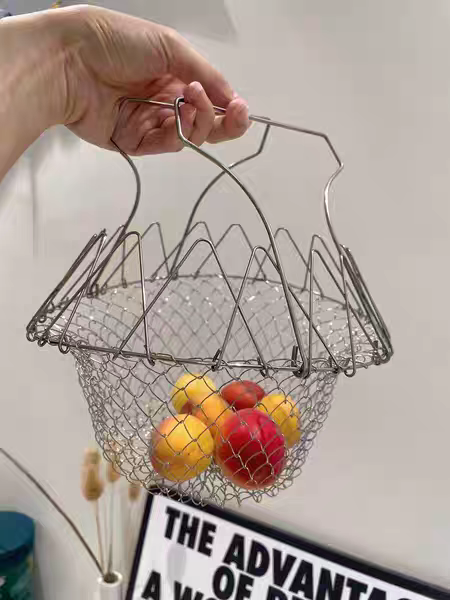 304 Stainless Steel Folding Fry Basket 🍟 Multi-Purpose Kitchen Strainer