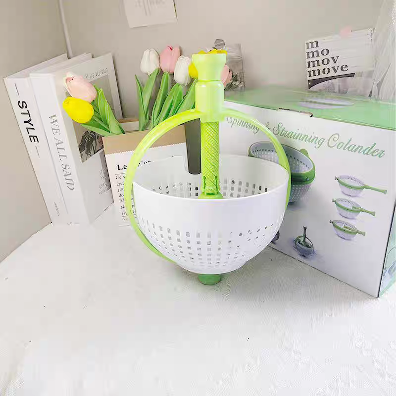 Rotating Salad Spinner Fruit & Vegetable Washer Drain Basket Kitchen Tool