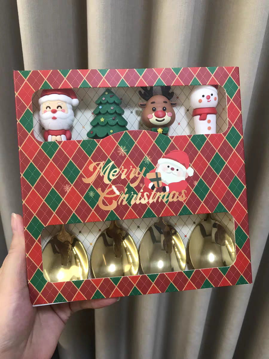 Christmas Gift Set 🎄 Cute Cartoon Spoon & Fork Box Set Stainless Steel