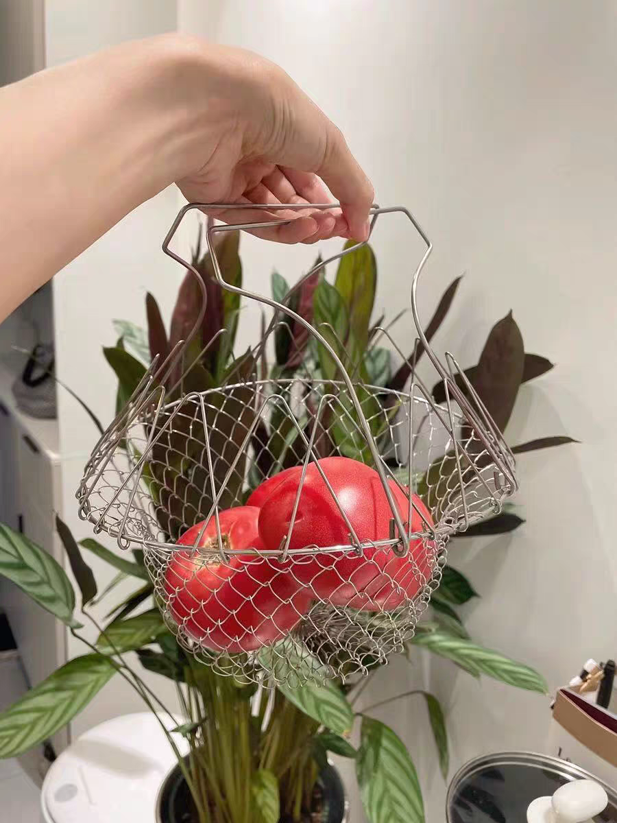 304 Stainless Steel Folding Fry Basket 🍟 Multi-Purpose Kitchen Strainer