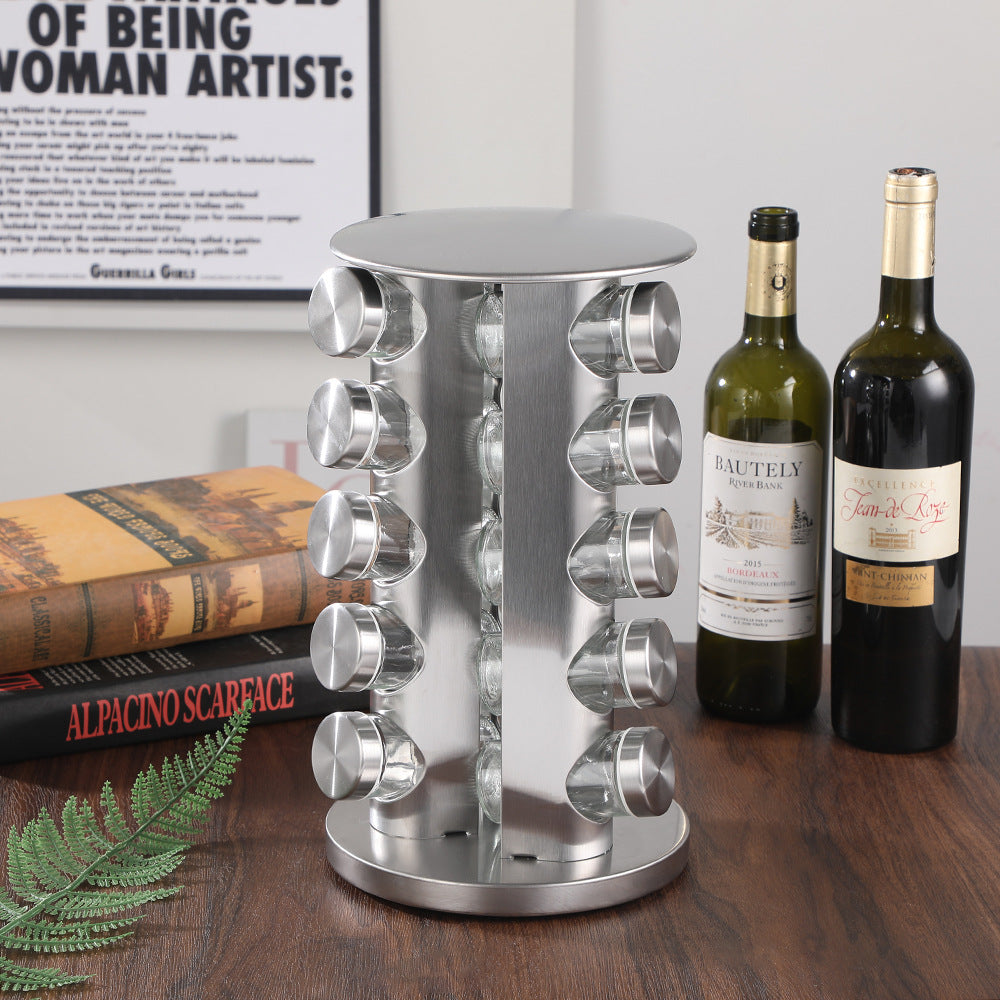 Rotating Spice Rack 🌿 Stainless Steel Seasoning Organizer Kitchen Storage Bottles