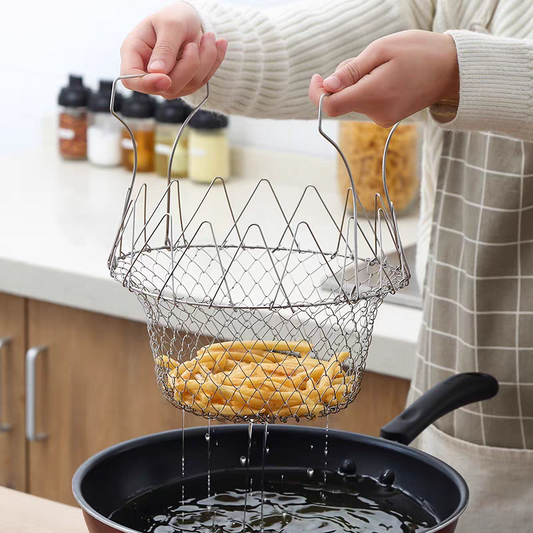 304 Stainless Steel Folding Fry Basket 🍟 Multi-Purpose Kitchen Strainer